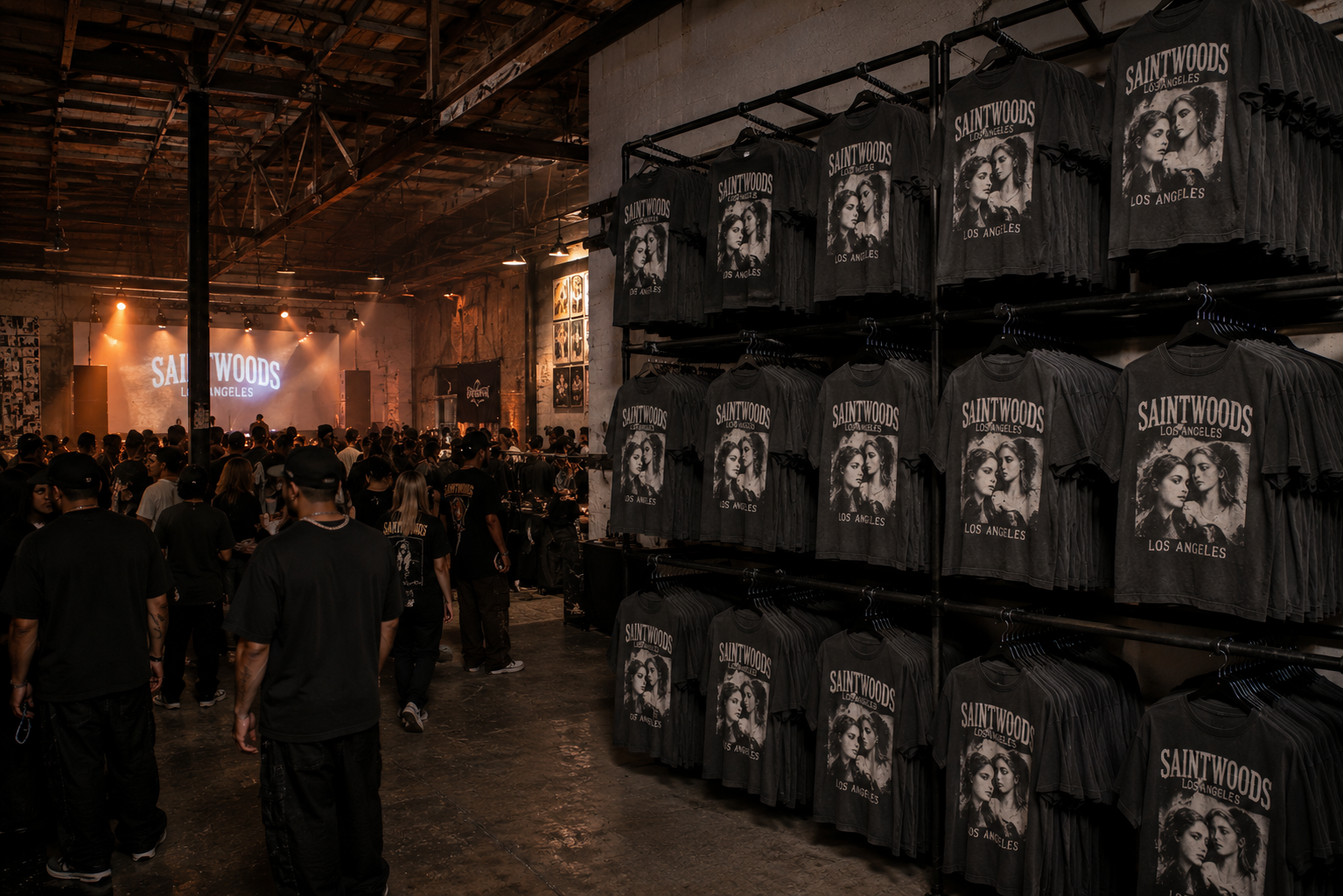 Fame Closet bootleg pop-up in a warehouse venue